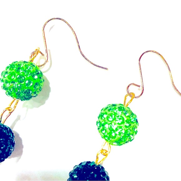 Green Rhinestone Disco Christmas Earrings - Picture 2 of 6
